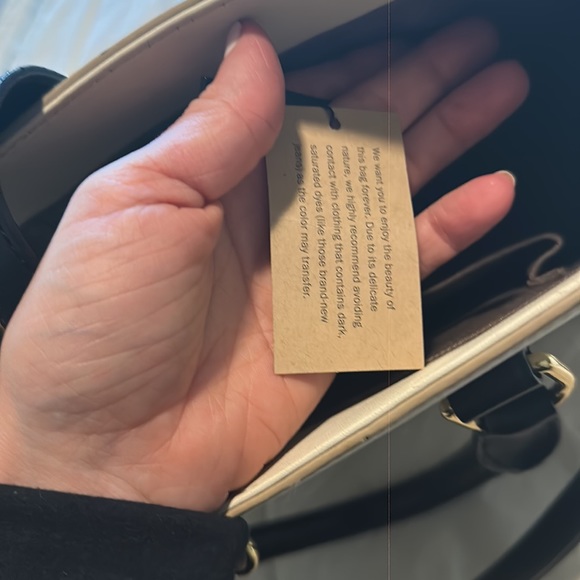 J Crew Ivory & Black Leather Edie Attaché Tote Two Tone Handbag & Dustbag NWT - Picture 3 of 5